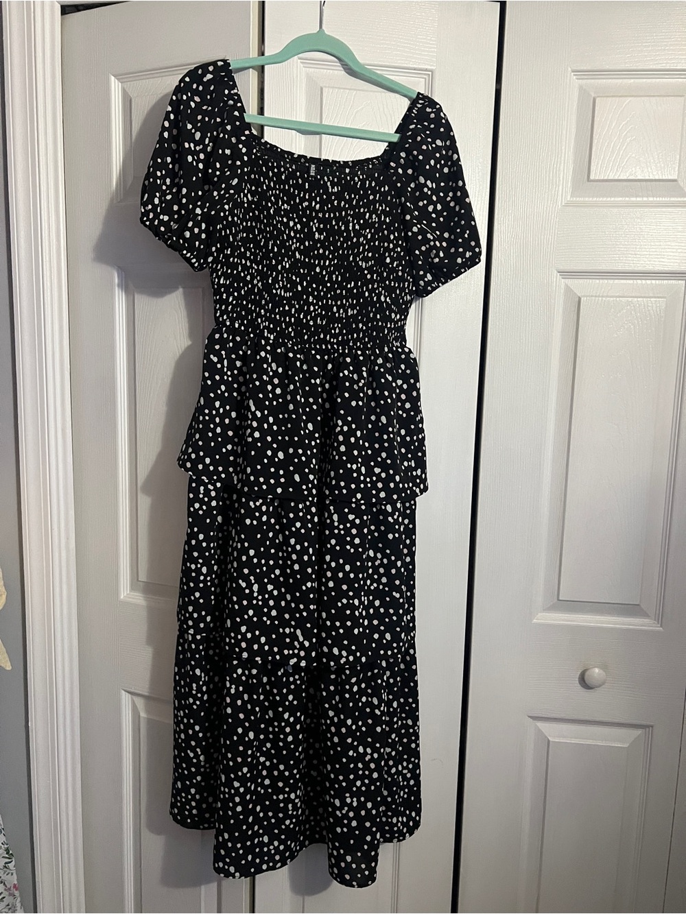 Black and White Polka Dot Smocked Maxi Dress